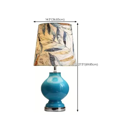 Blue Glass Table Lamp with Leaf Fabric Shade Image - 11
