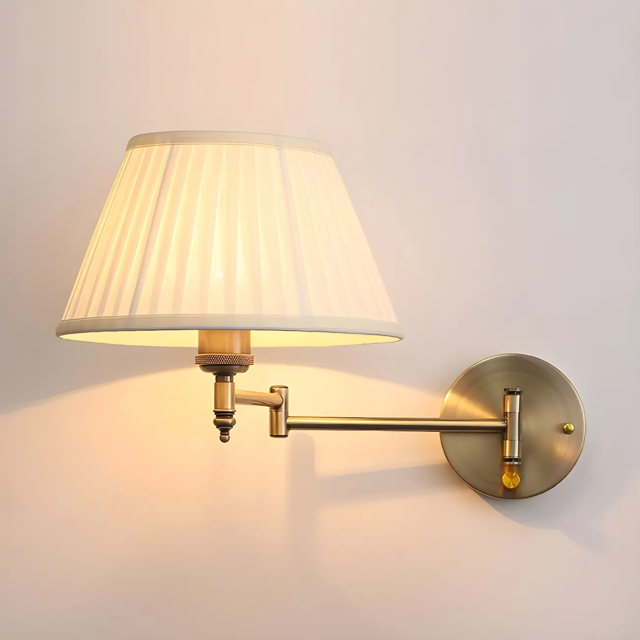 Classic White Fabric Shade Swing Arm Wall Light Image - 1 | homeyfad