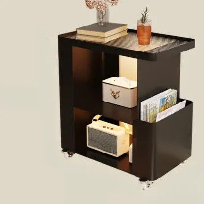 Postmodern 3 Shelves Open Storage Rolling Nightstand with Light Image - 13