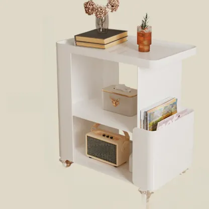 Postmodern 3 Shelves Open Storage Rolling Nightstand with Light Image - 14
