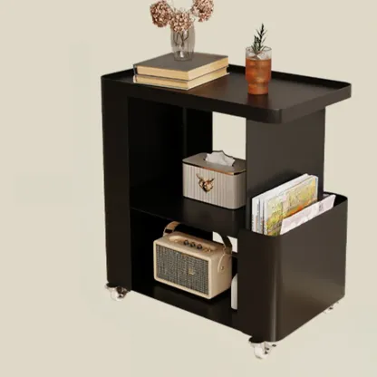 Postmodern 3 Shelves Open Storage Rolling Nightstand with Light Image - 15