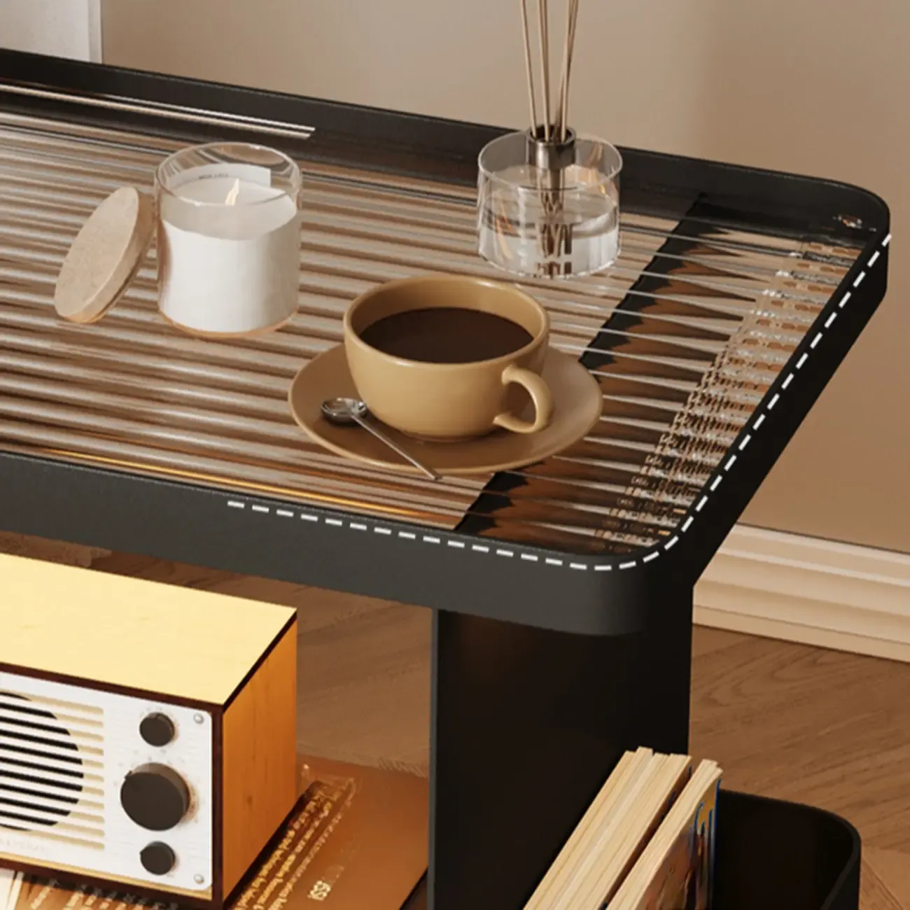 Postmodern 3 Shelves Open Storage Rolling Nightstand with Light Image - 5