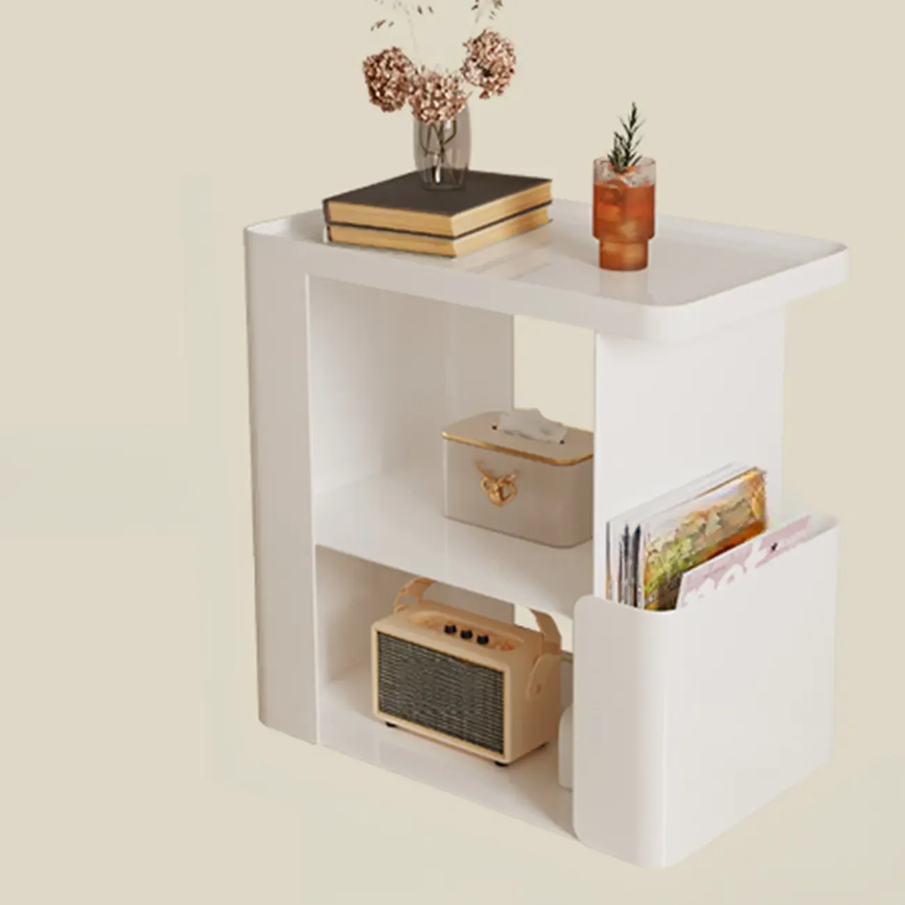 Postmodern 3 Shelves Open Storage Rolling Nightstand with Light Image - 16