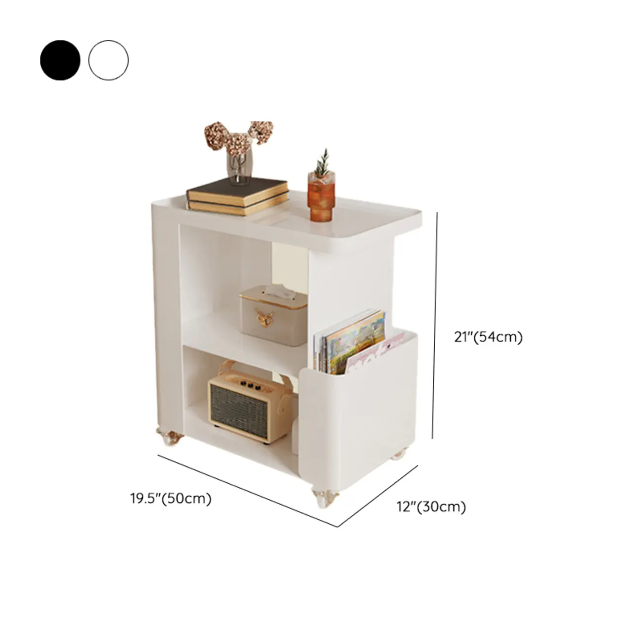 Postmodern 3 Shelves Open Storage Rolling Nightstand with Light Image - 9 | homeyfad
