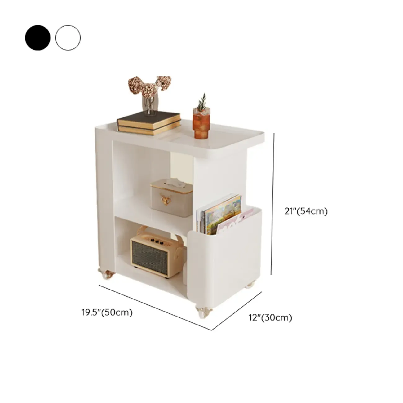 Postmodern 3 Shelves Open Storage Rolling Nightstand with Light Image - 9