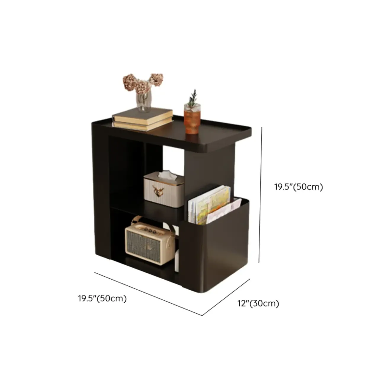Postmodern 3 Shelves Open Storage Rolling Nightstand with Light Image - 8
