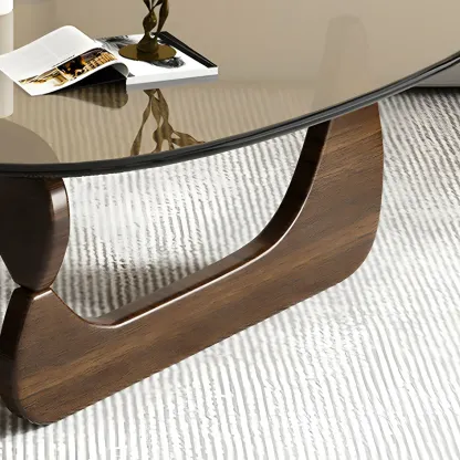 Modern Triangle Glass Coffee Table Wooden Base Image - 5