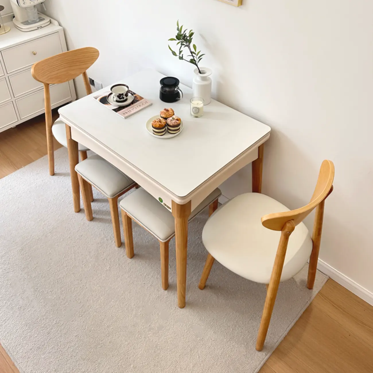 Nordic Stone Wood Rectangle Extendable Dining Table Image - 2 | homeyfad