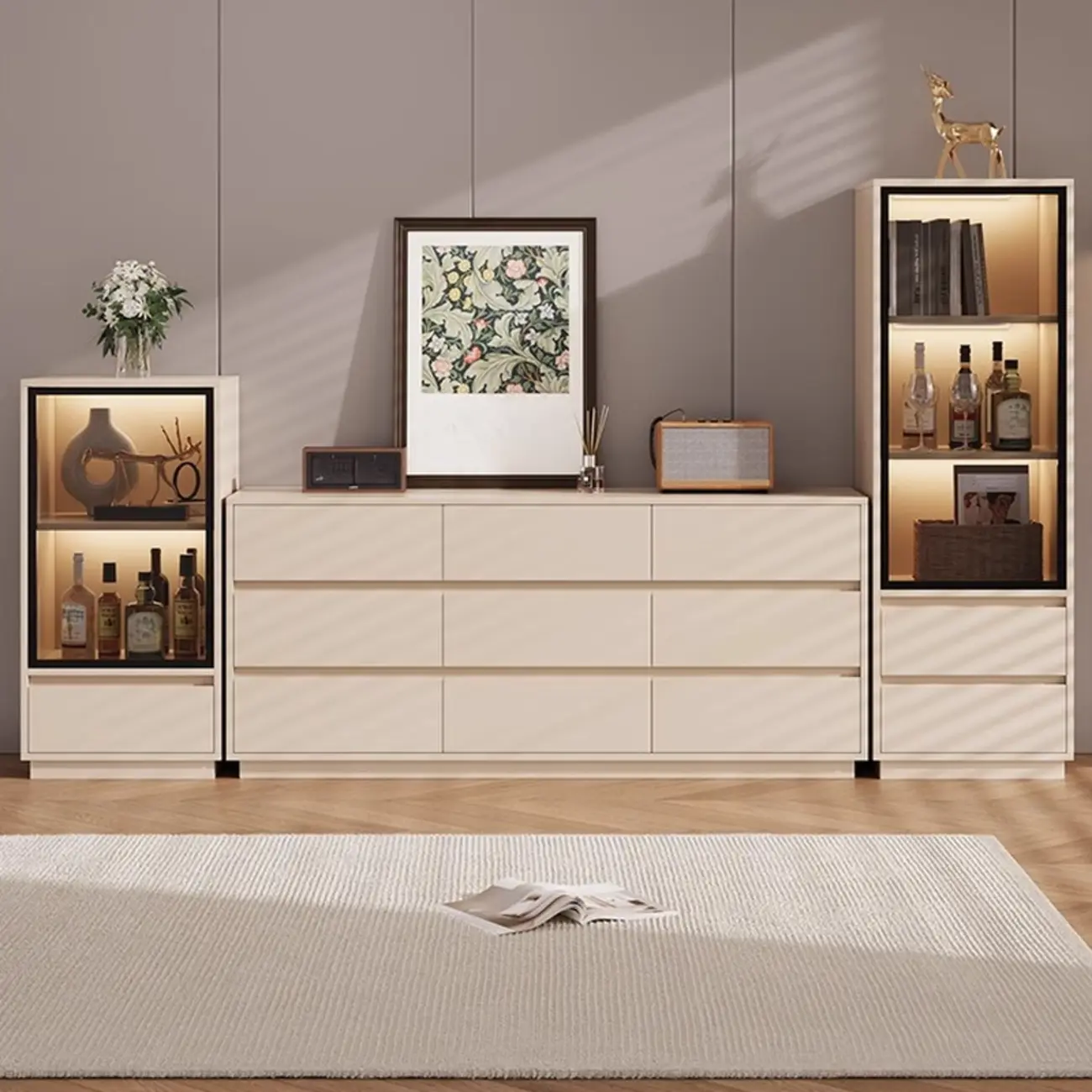 Standard Manufactured Wood Display Stand with Drawer Image - 5 | homeyfad