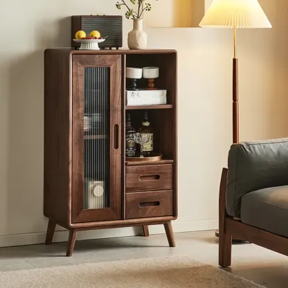 Elegant Wooden Display Cabinet with Drawers and Glass Door Image - 3