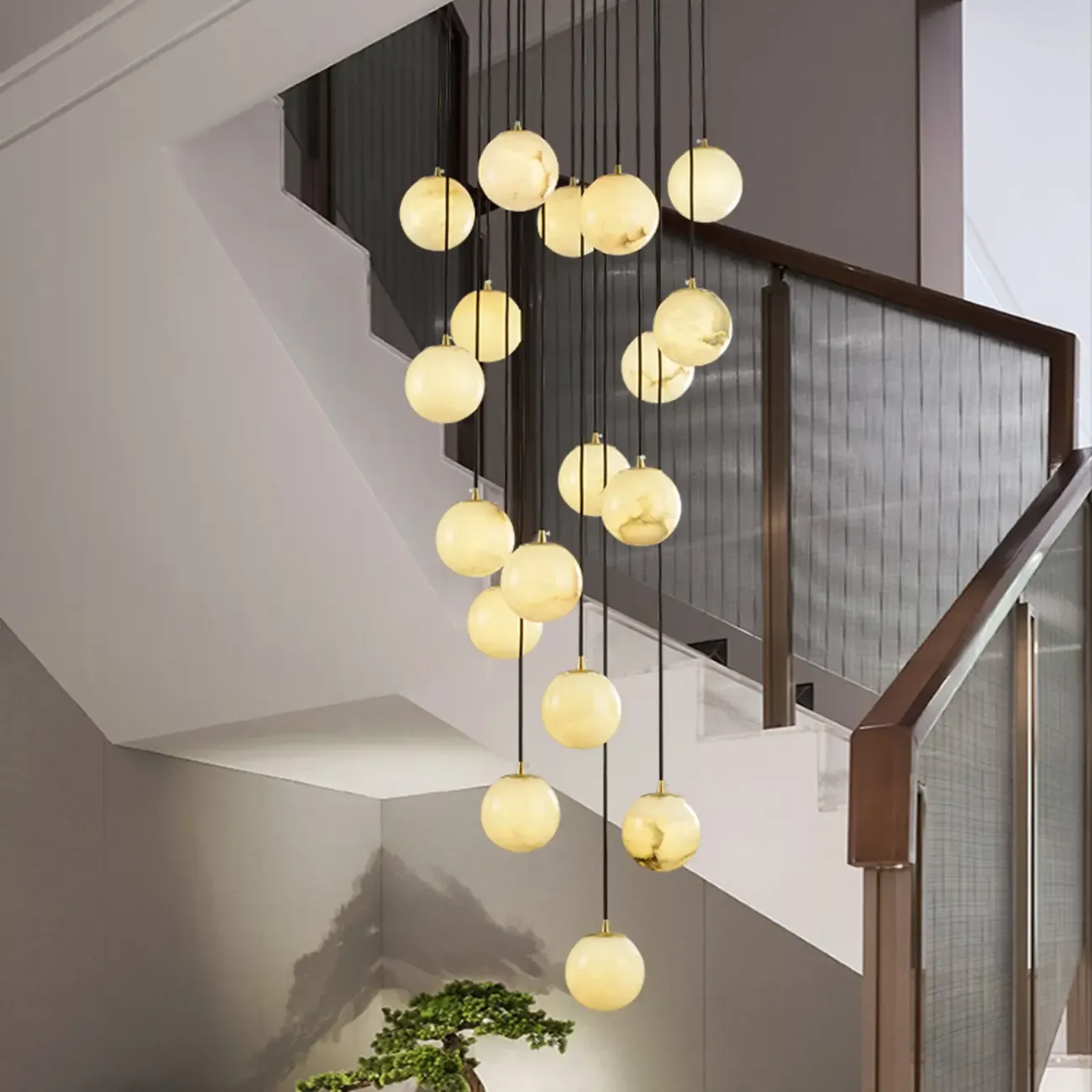 Adjustable Modern Stone Globe Rope Pendant Light Image - 1