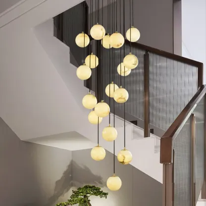 Adjustable Modern Stone Globe Rope Pendant Light Image - 1
