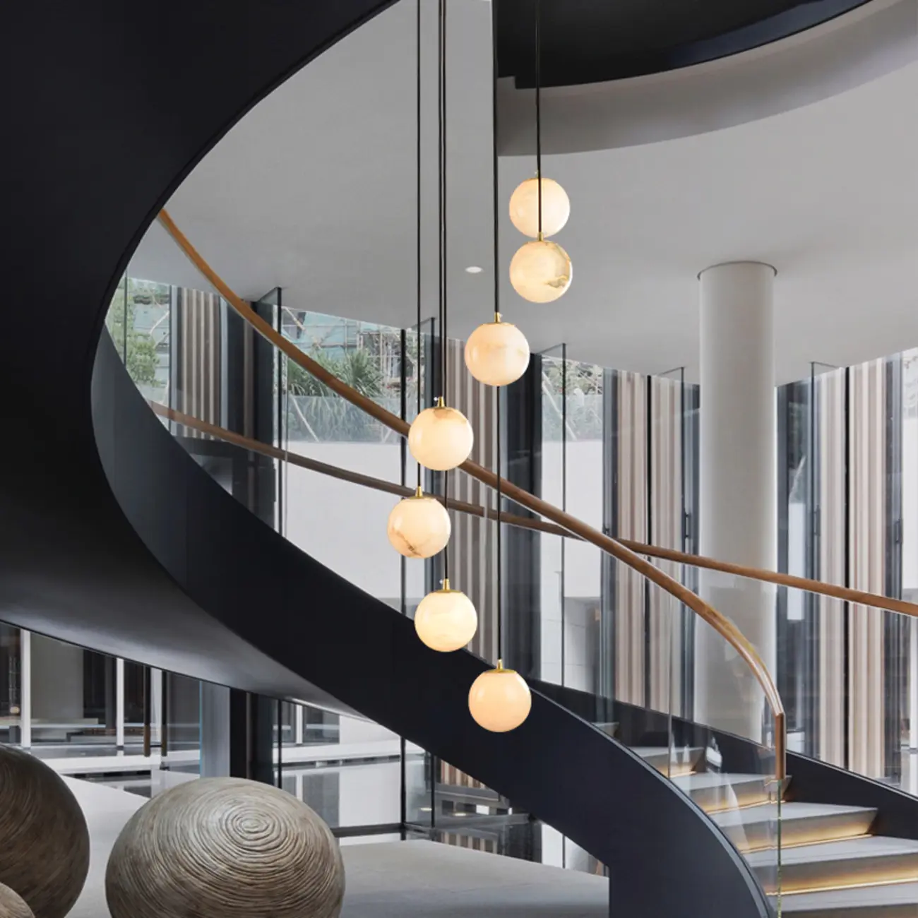 Adjustable Modern Stone Globe Rope Pendant Light Image - 2 | homeyfad