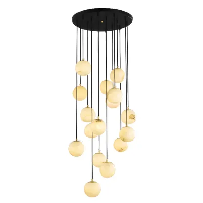 Adjustable Modern Stone Globe Rope Pendant Light Image - 9