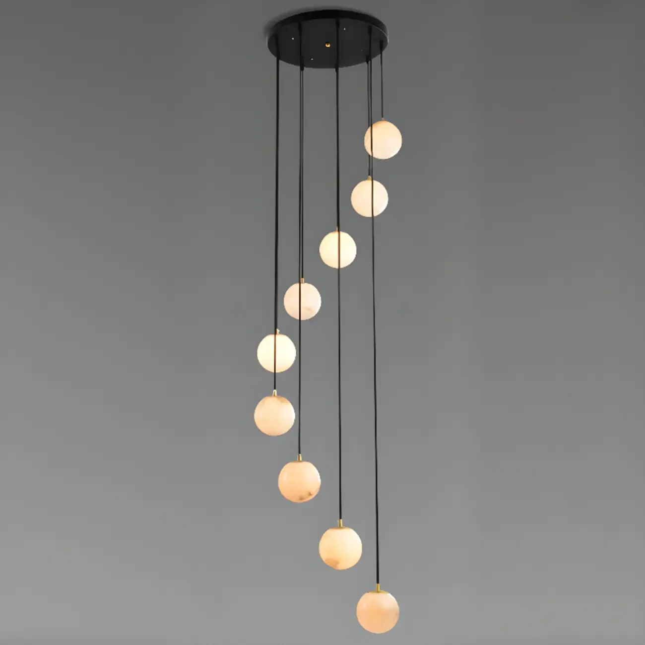 Adjustable Modern Stone Globe Rope Pendant Light Image - 13