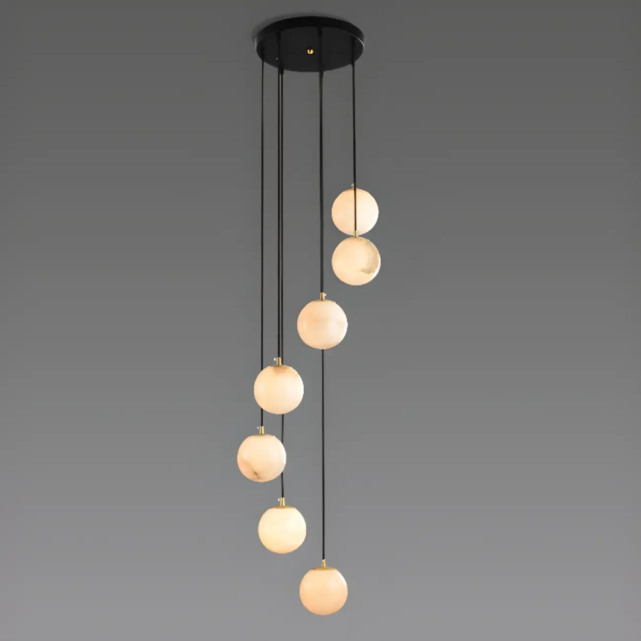 Adjustable Modern Stone Globe Rope Pendant Light Image - 14