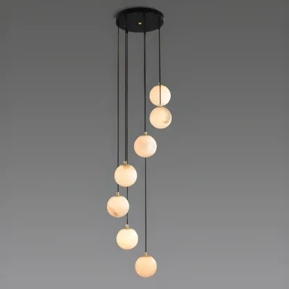 Adjustable Modern Stone Globe Rope Pendant Light Image - 14