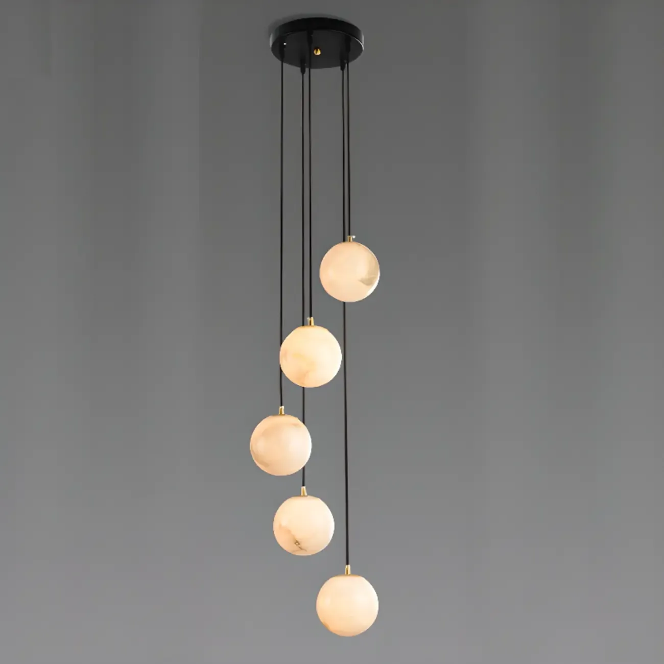Adjustable Modern Stone Globe Rope Pendant Light Image - 15
