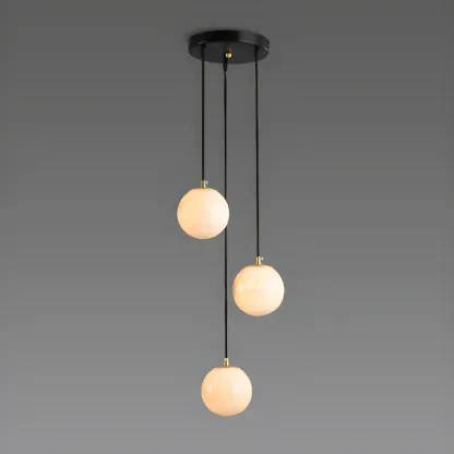 Adjustable Modern Stone Globe Rope Pendant Light Image - 16