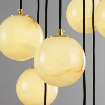 Adjustable Modern Stone Globe Rope Pendant Light Image - 18