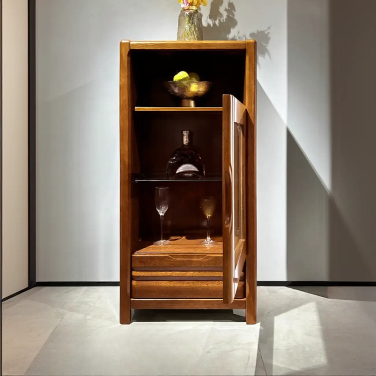 Modern Wood Wine Rack with Glass Holder Walnut Image - 10