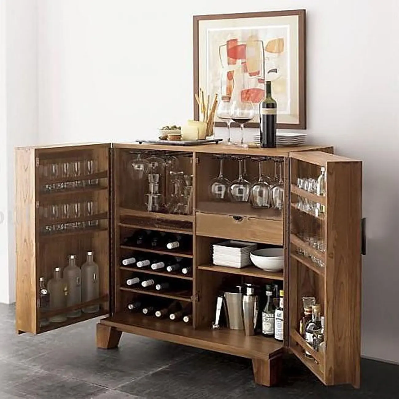 Rustic Independent Wine Storage Units with Bar Glass Holder Shelf, Compartment Drawers, and Doors Image - 2 | homeyfad