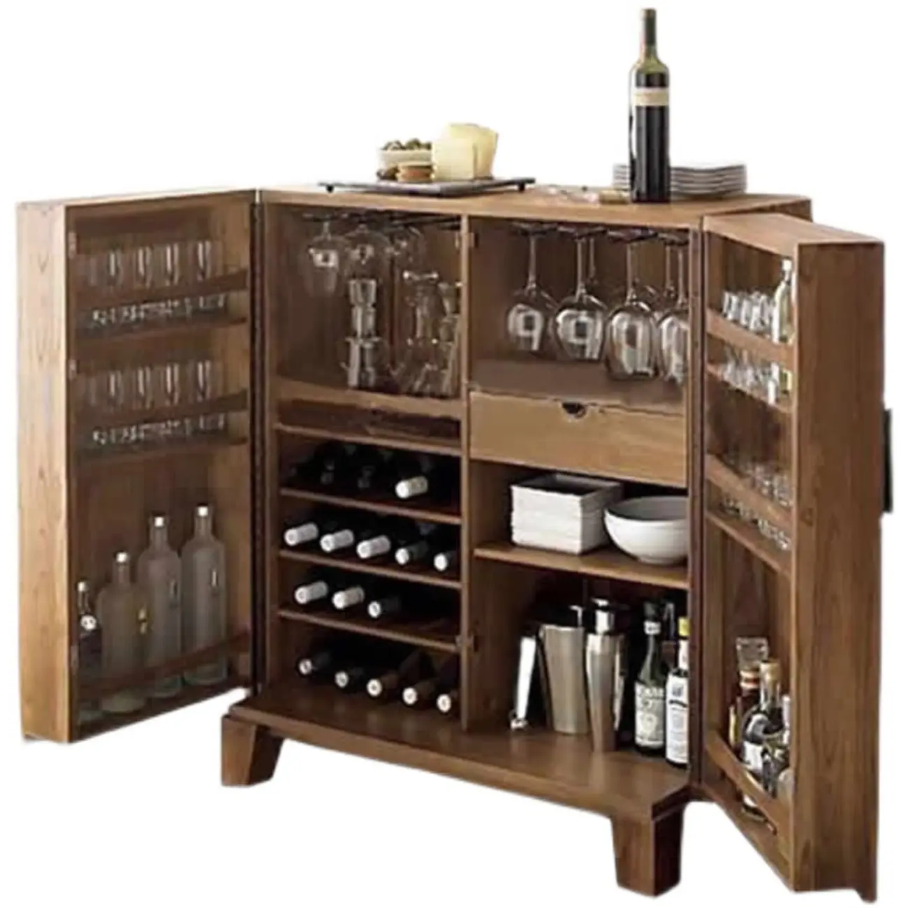 Rustic Independent Wine Storage Units with Bar Glass Holder Shelf, Compartment Drawers, and Doors Image - 3 | homeyfad