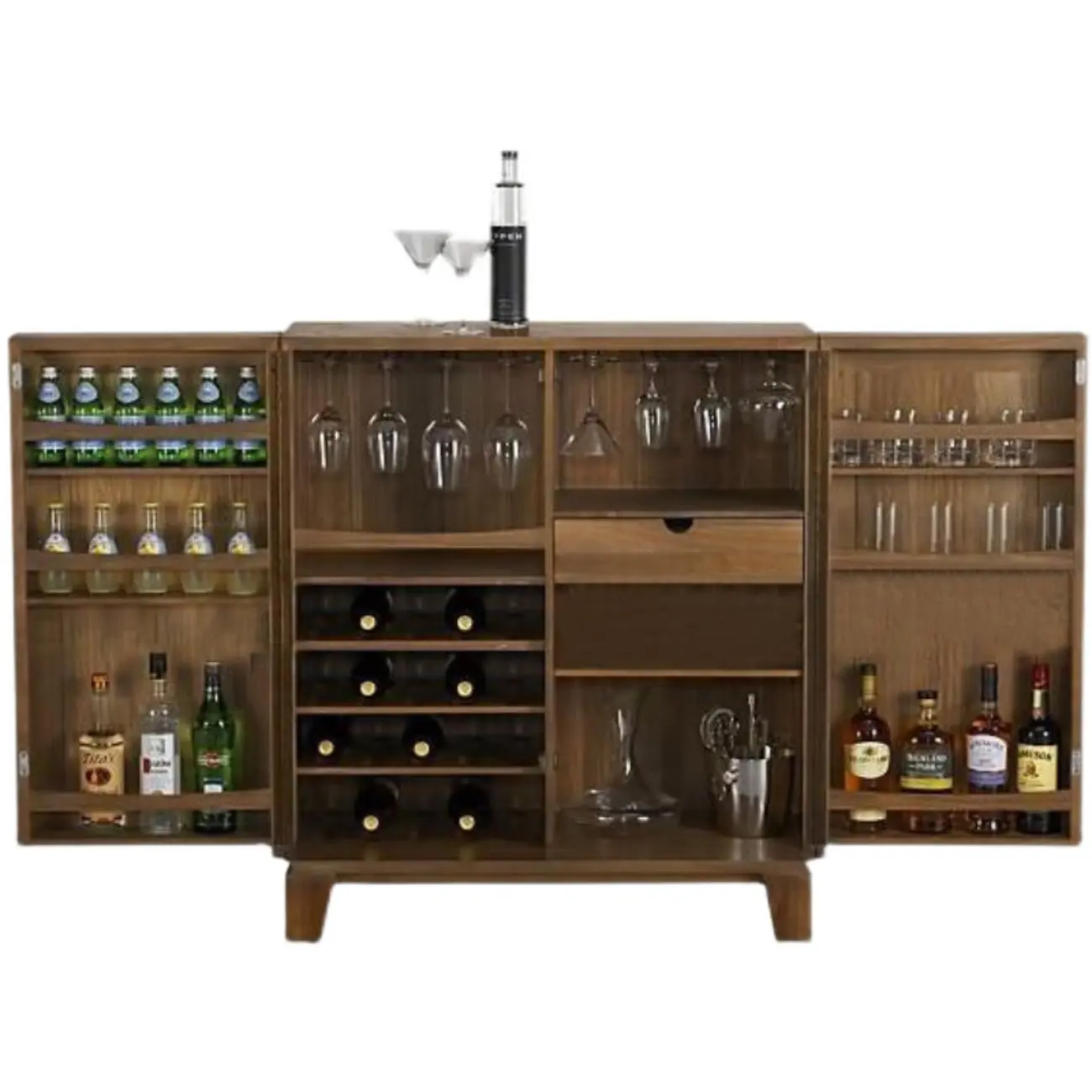 Rustic Independent Wine Storage Units with Bar Glass Holder Shelf, Compartment Drawers, and Doors Image - 4 | homeyfad