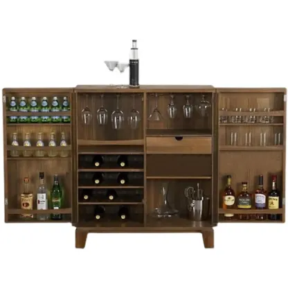 Rustic Independent Wine Storage Units with Bar Glass Holder Shelf, Compartment Drawers, and Doors Image - 4