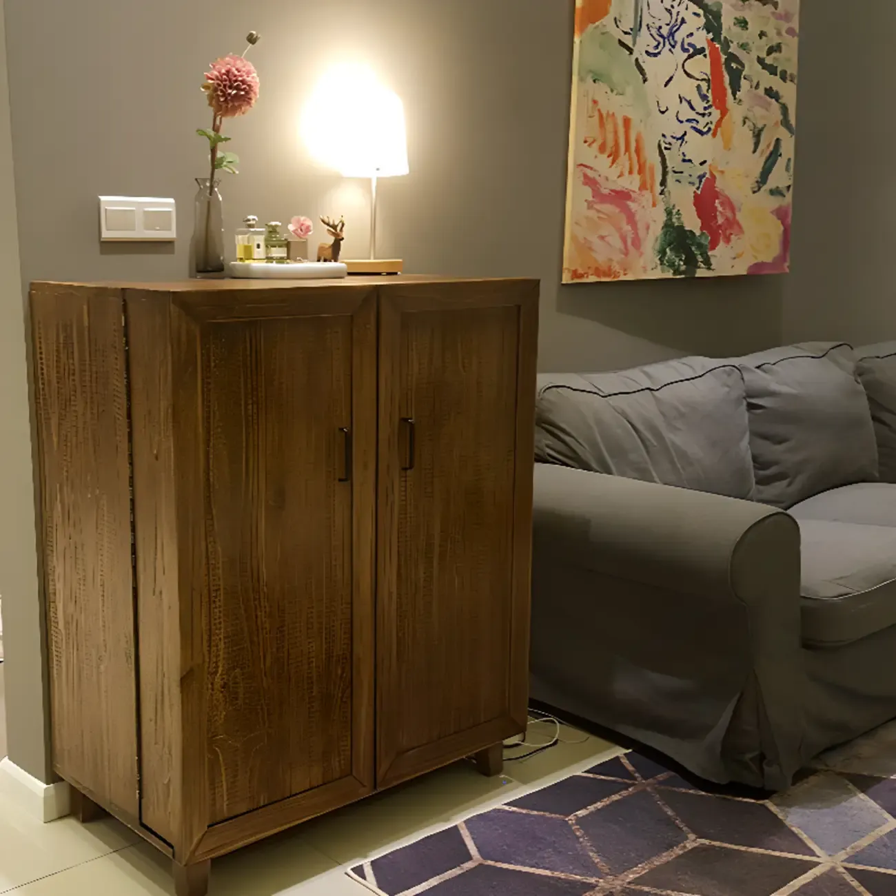 Rustic Independent Wine Storage Units with Bar Glass Holder Shelf, Compartment Drawers, and Doors Image - 5