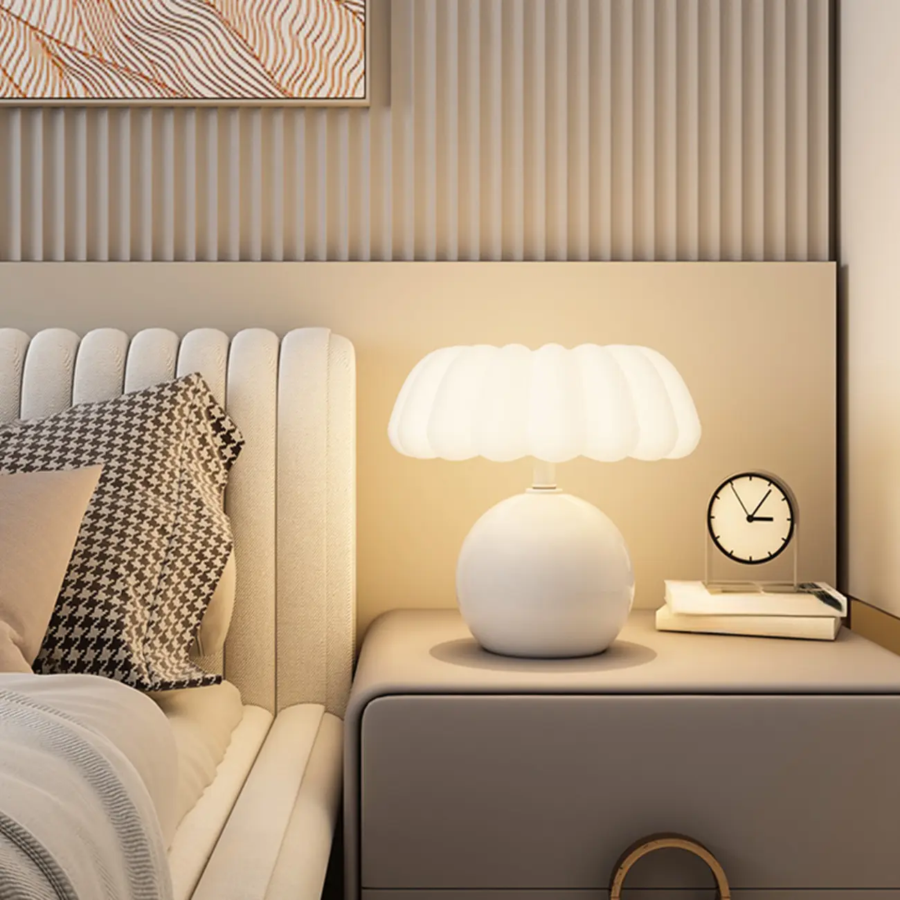 Pumpkin-Shape White Resin LED Table Lamp in 3 Color Light Image - 1 | homeyfad