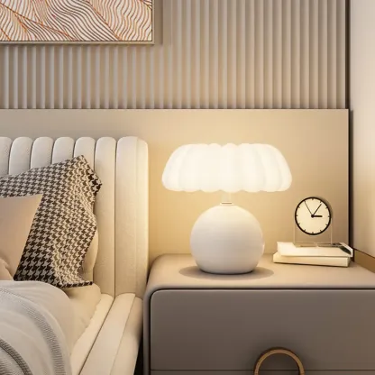 Pumpkin-Shape White Resin LED Table Lamp in 3 Color Light Image - 1