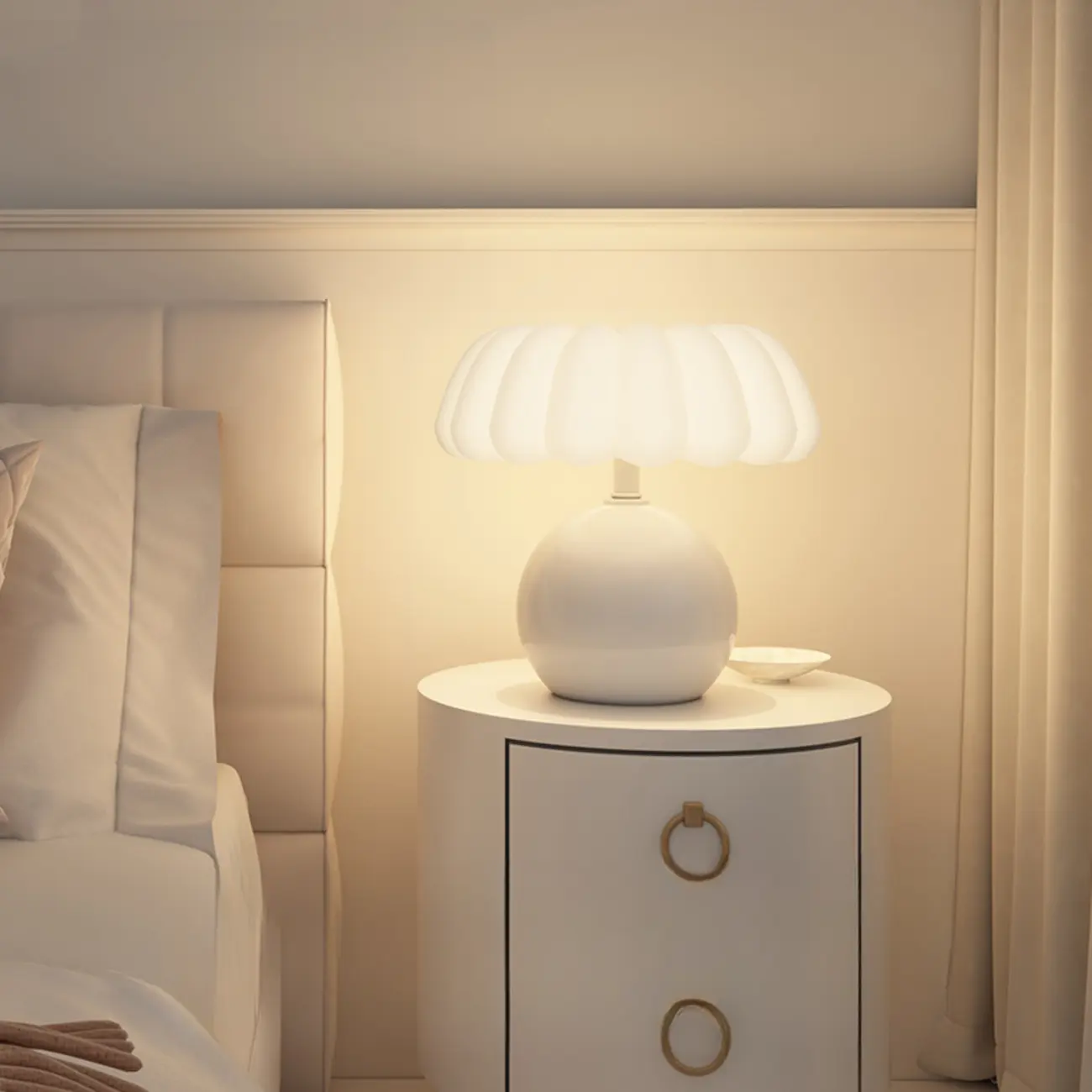 Pumpkin-Shape White Resin LED Table Lamp in 3 Color Light Image - 2 | homeyfad