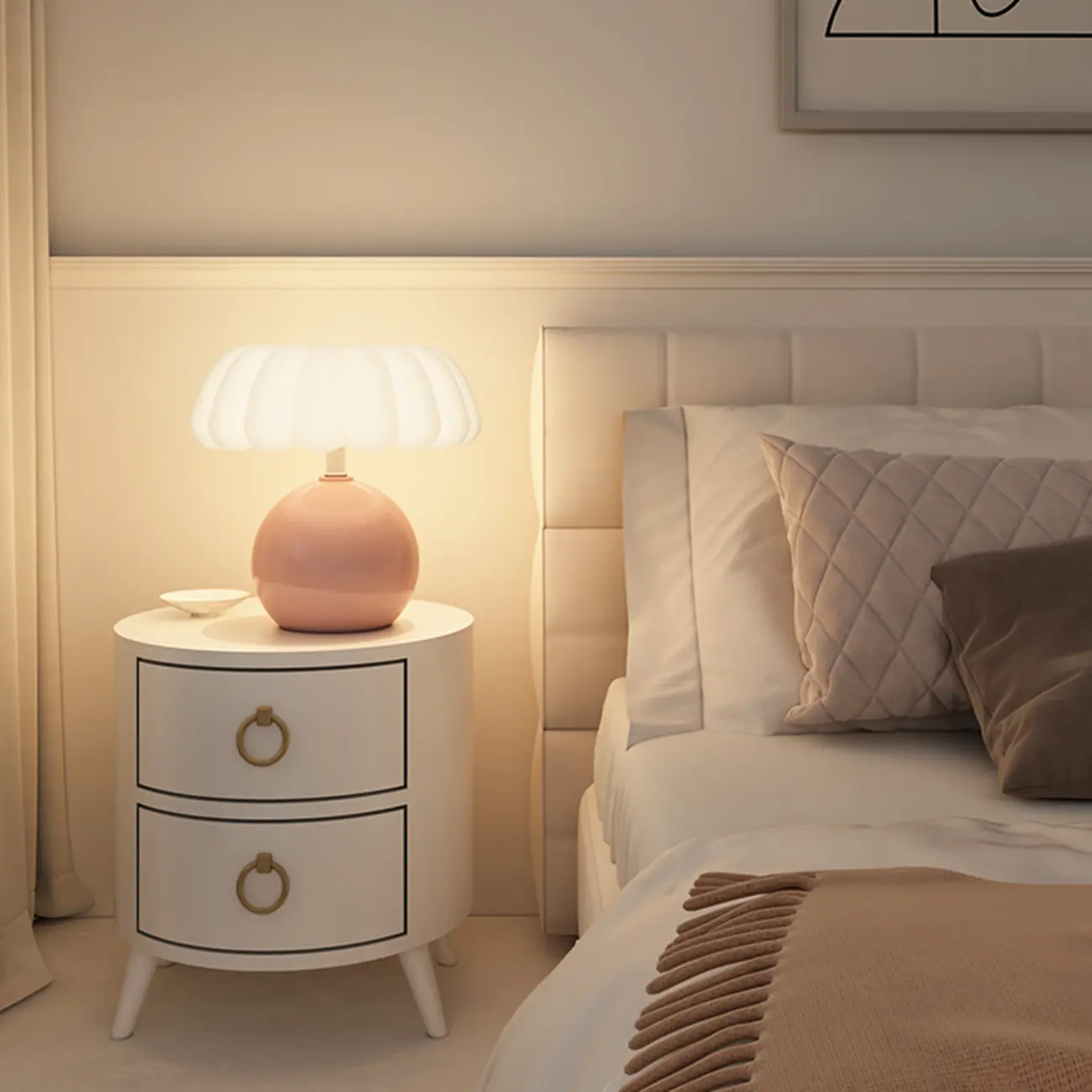 Pumpkin-Shape White Resin LED Table Lamp in 3 Color Light Image - 4 | homeyfad