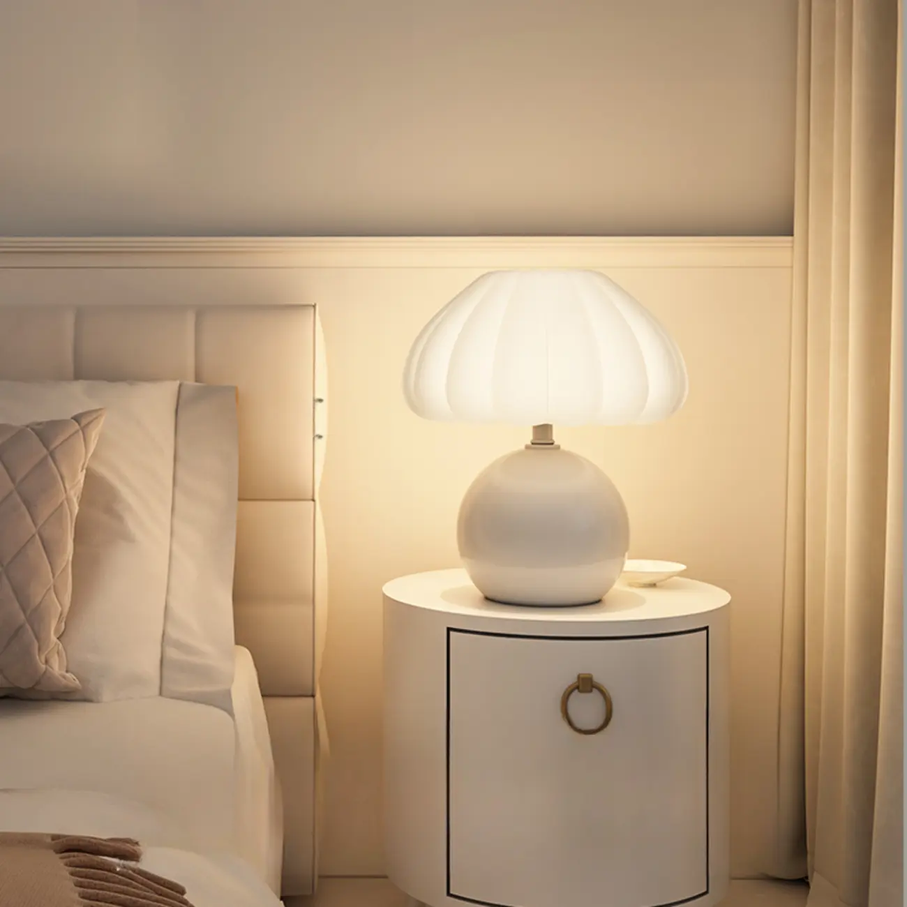 Pumpkin-Shape White Resin LED Table Lamp in 3 Color Light Image - 5 | homeyfad