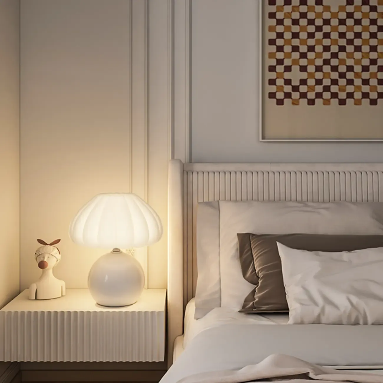 Pumpkin-Shape White Resin LED Table Lamp in 3 Color Light Image - 6