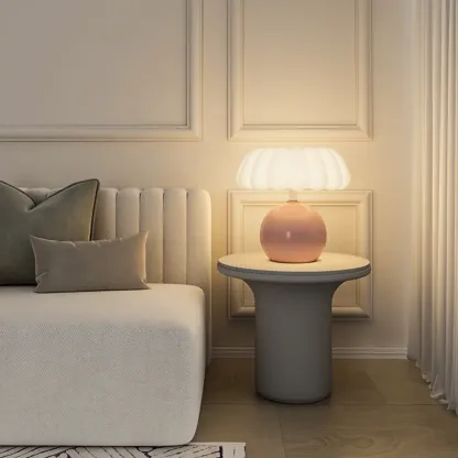 Pumpkin-Shape White Resin LED Table Lamp in 3 Color Light Image - 8