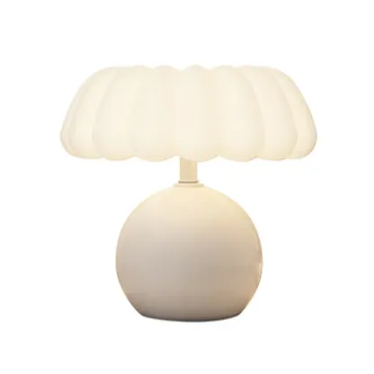 Pumpkin-Shape White Resin LED Table Lamp in 3 Color Light Image - 10