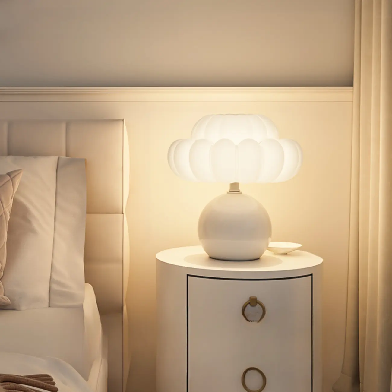 Pumpkin-Shape White Resin LED Table Lamp in 3 Color Light Image - 13 | homeyfad