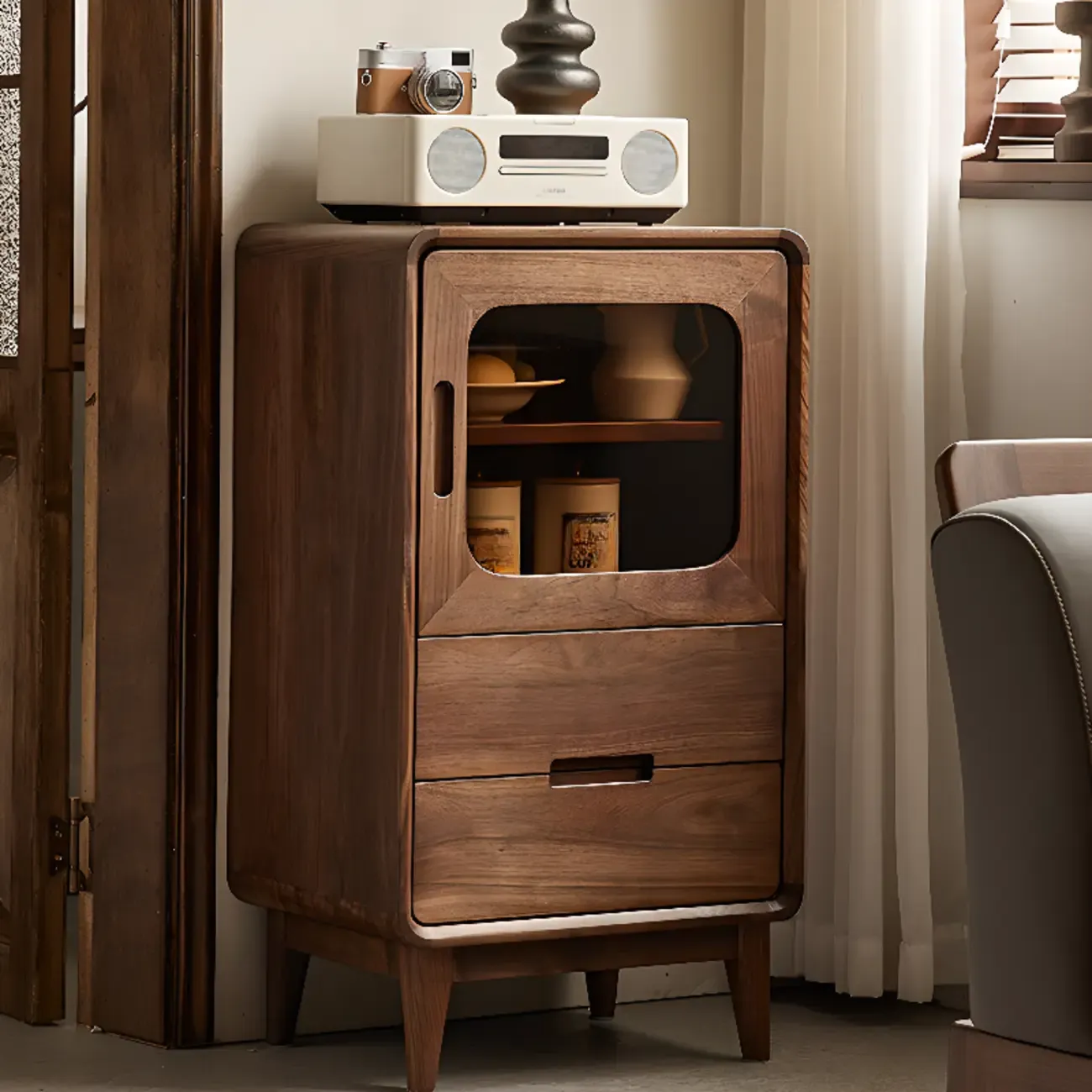 Scandinavian Wood China Cabinet with Storage Image - 1