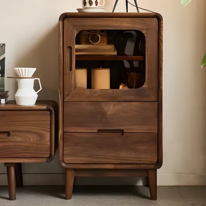 Scandinavian Wood China Cabinet with Storage Image - 4