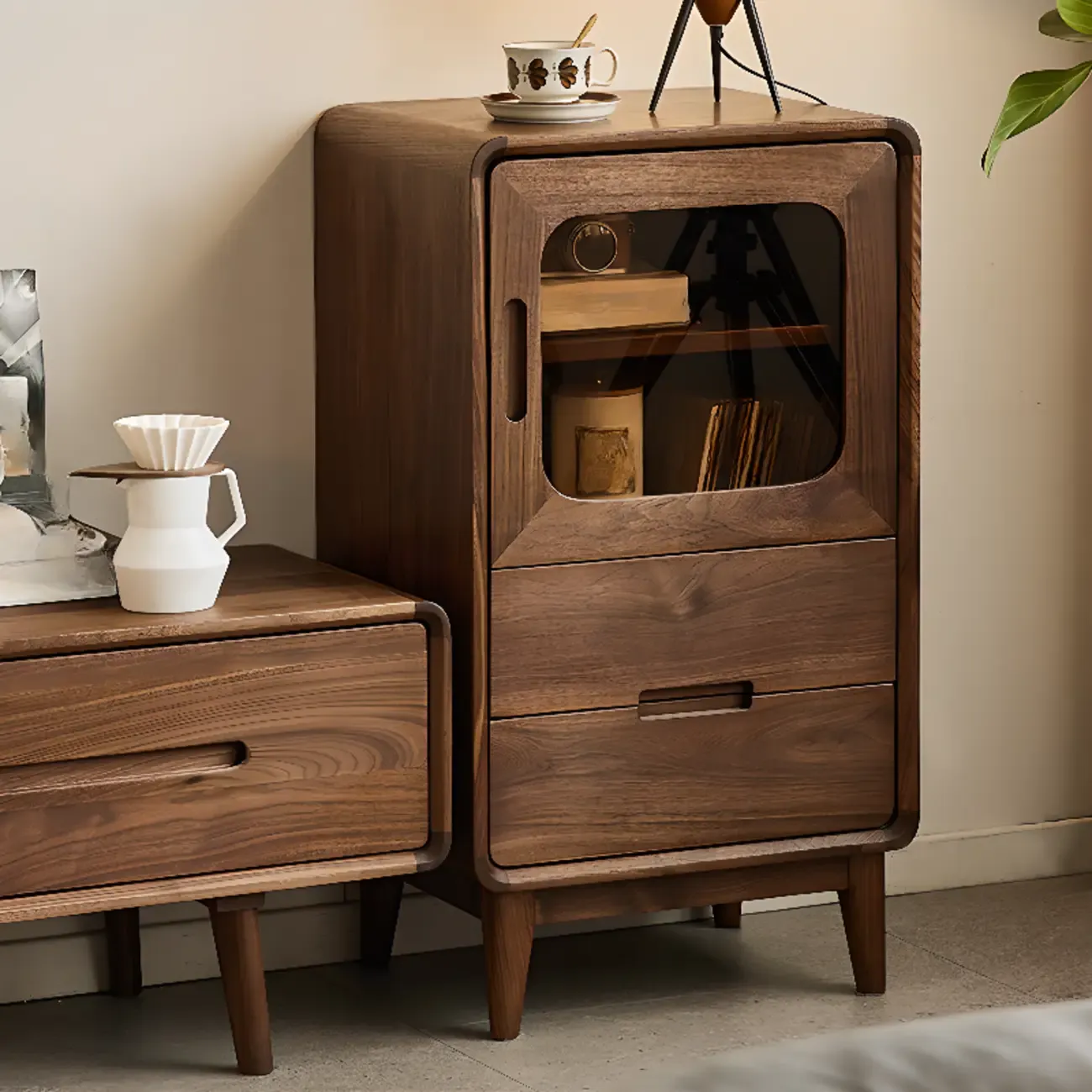 Scandinavian Wood China Cabinet with Storage Image - 5