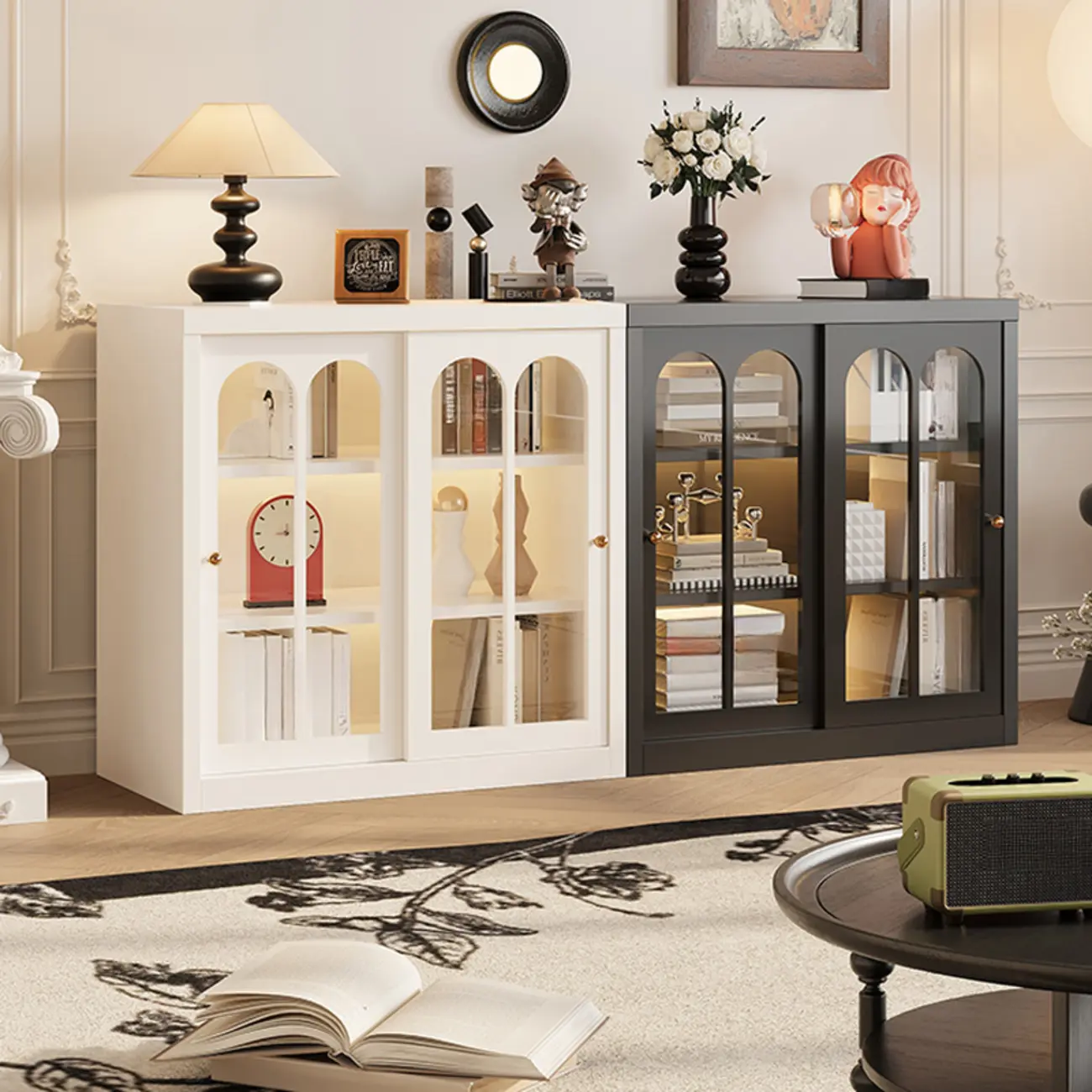 Short Modern Cabinet Arched Door Steel Bookcase Image - 1 | homeyfad