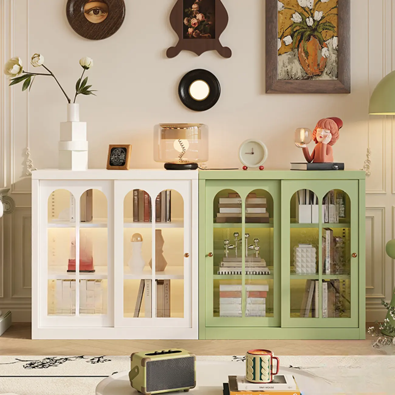 Short Modern Cabinet Arched Door Steel Bookcase Image - 2 | homeyfad