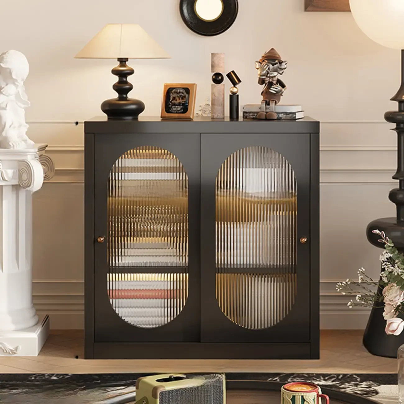 Short Modern Cabinet Arched Door Steel Bookcase Image - 3