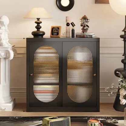 Short Modern Cabinet Arched Door Steel Bookcase Image - 3