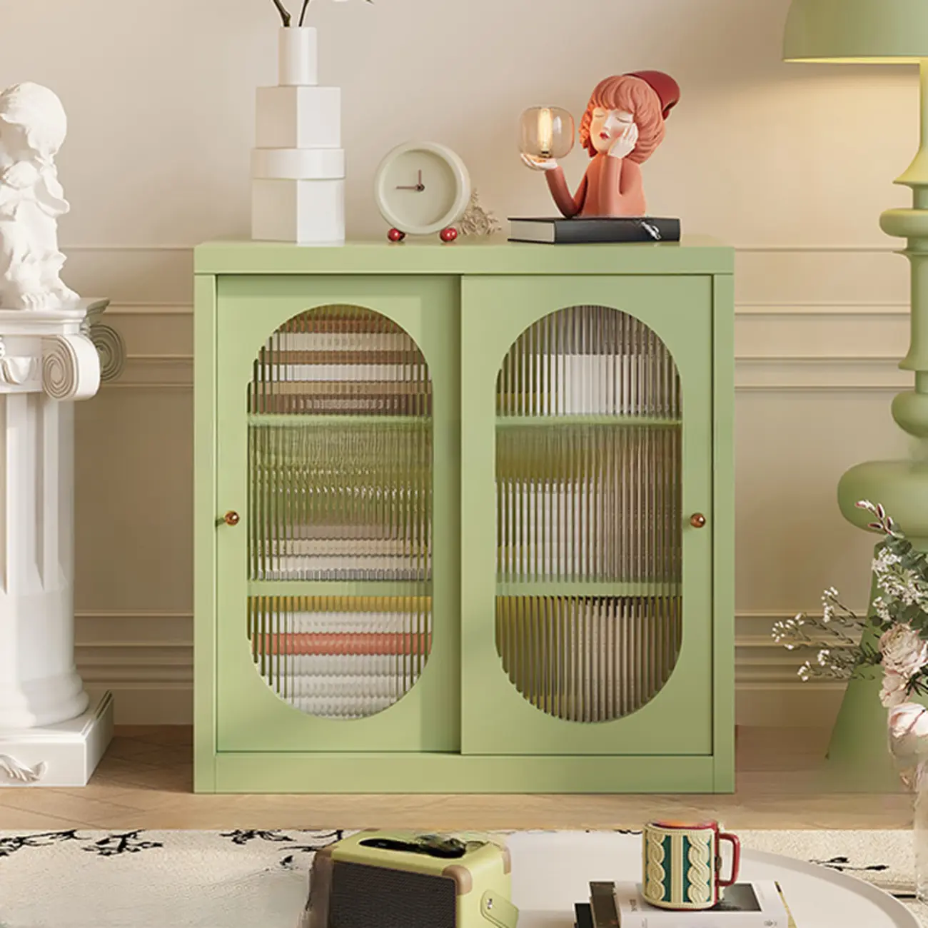 Short Modern Cabinet Arched Door Steel Bookcase Image - 4 | homeyfad