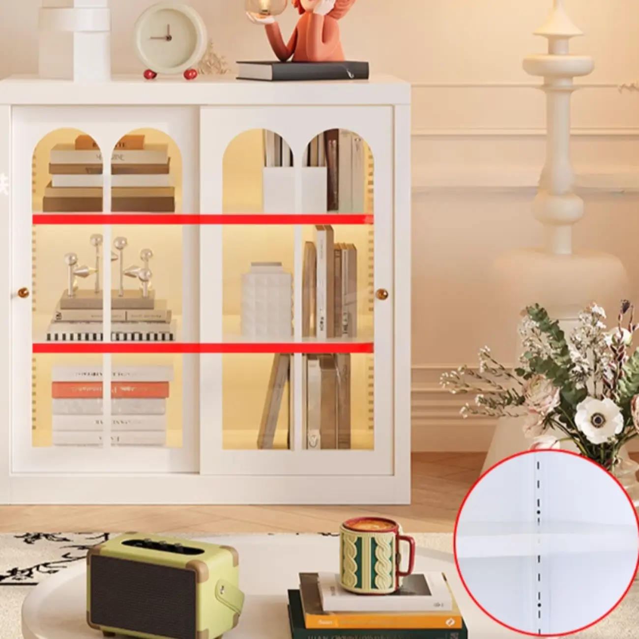 Short Modern Cabinet Arched Door Steel Bookcase Image - 7 | homeyfad