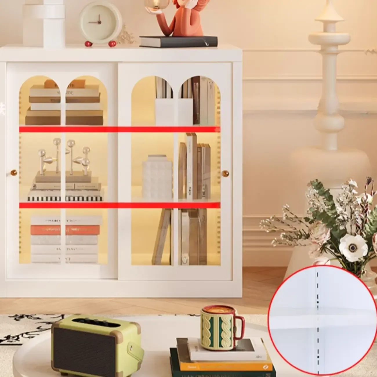 Short Modern Cabinet Arched Door Steel Bookcase Image - 7