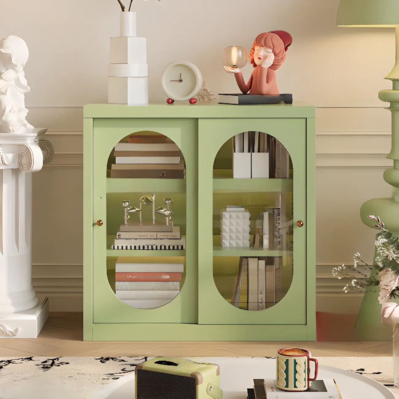 Short Modern Cabinet Arched Door Steel Bookcase Image - 8 | homeyfad